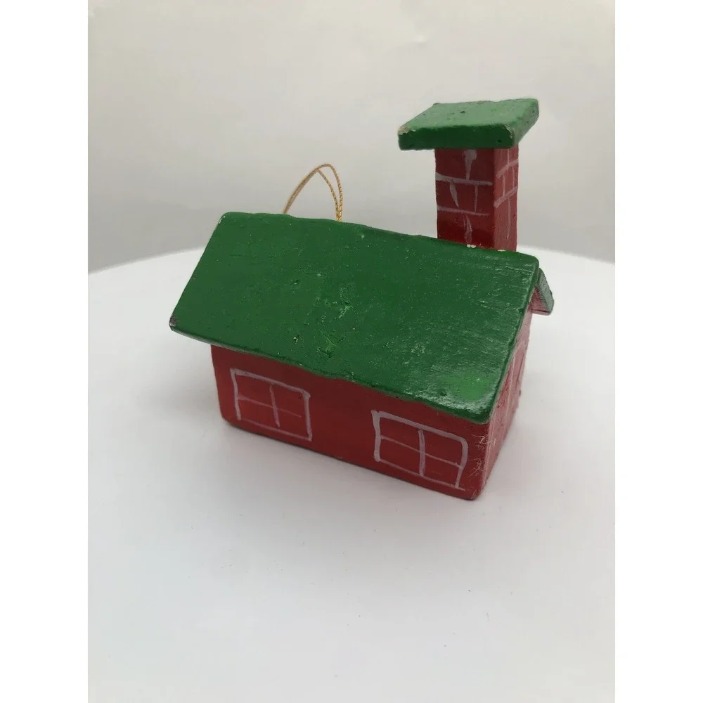 Vintage Wooden Hand Painted Schoolhouse Christmas‎ Ornament 2.5